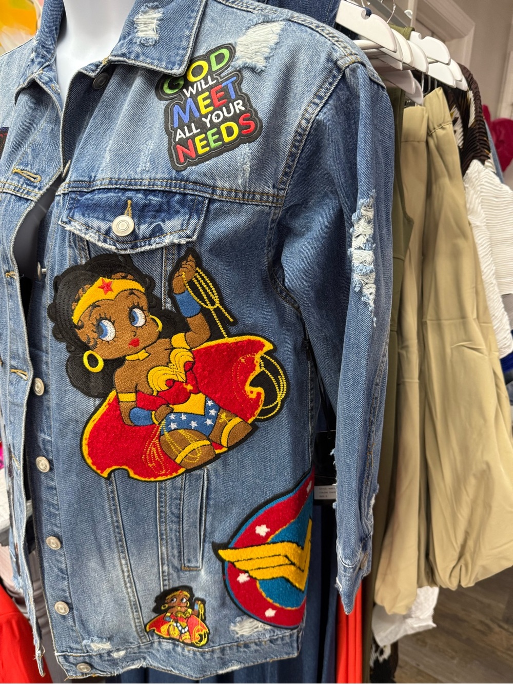 Denim STYLIST Jacket with Red & Blue Wonder Girl Patch - Picture 7 of 8